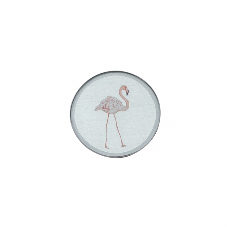 Round Coaster, Flamingo on silver leaf    £23