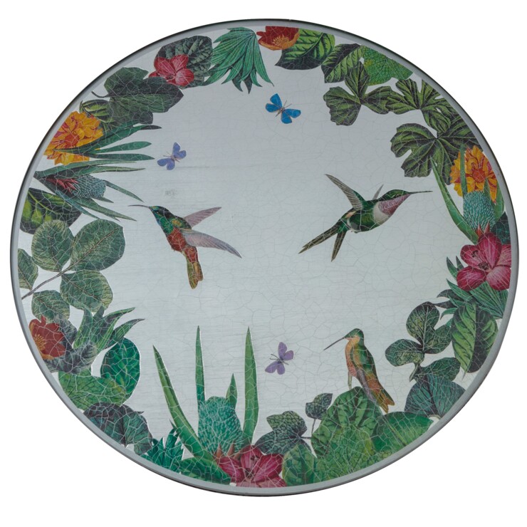 Centre Piece, Jungle with Hummingbirds on silver leaf    £72