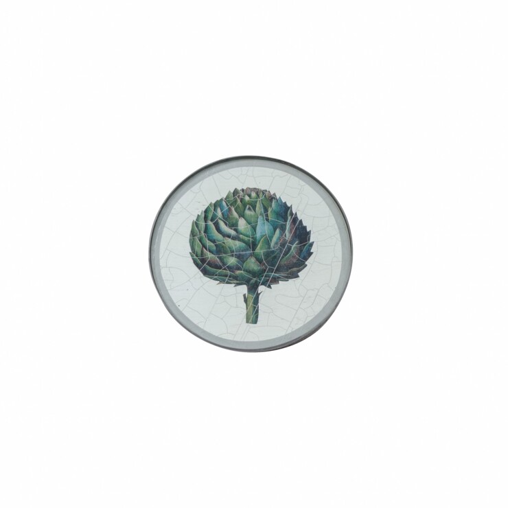 Round Coaster, Artichoke on silver leaf   £23