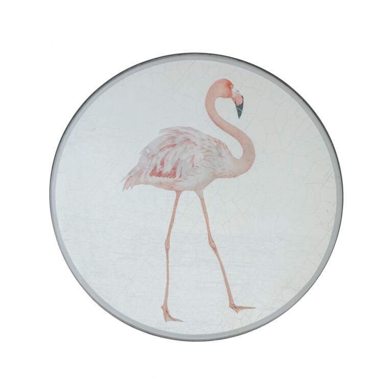 Round Tablemat, Flamingo on silver leaf    £45